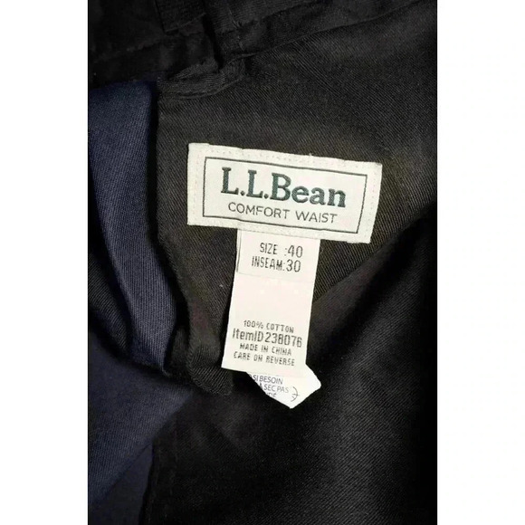 LL Bean Jeans Men's 40x30 Comfort Waist Flannel Lined Navy Blue Chino Pants - Picture 15 of 16